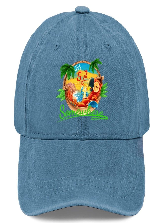 Paunook It is 5 Oclock Somewhere Baseball Cap Vintage Cotton Washed Baseball Caps Adjustable Dad Cyan Blue - Image 1